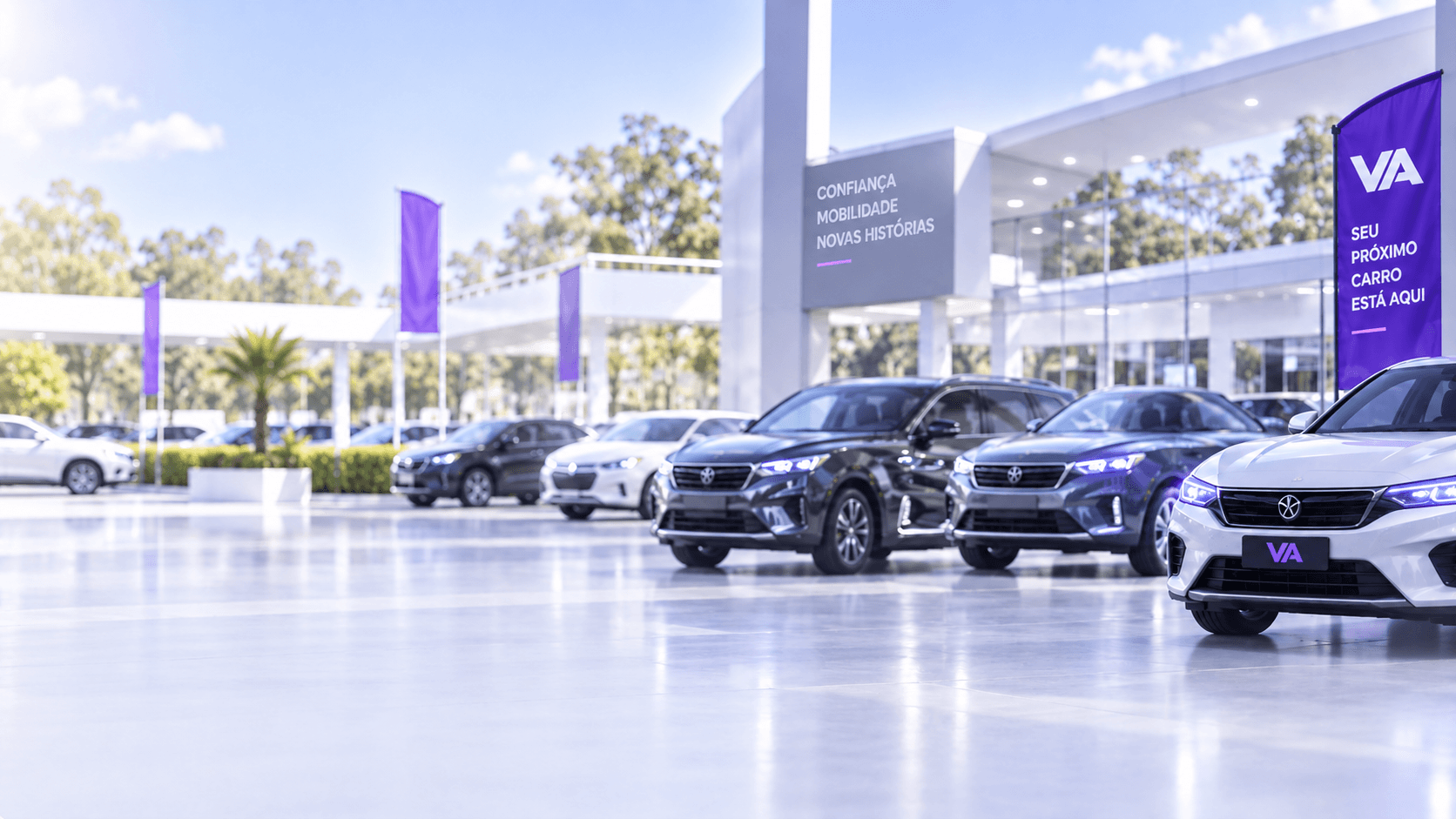 Revenda de veículos com carros em exposição